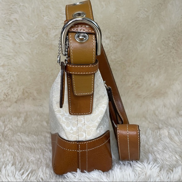 Coach Handbag Shoulder Signature Mini Duffle Ivory leather Brown purse. - Picture 5 of 17